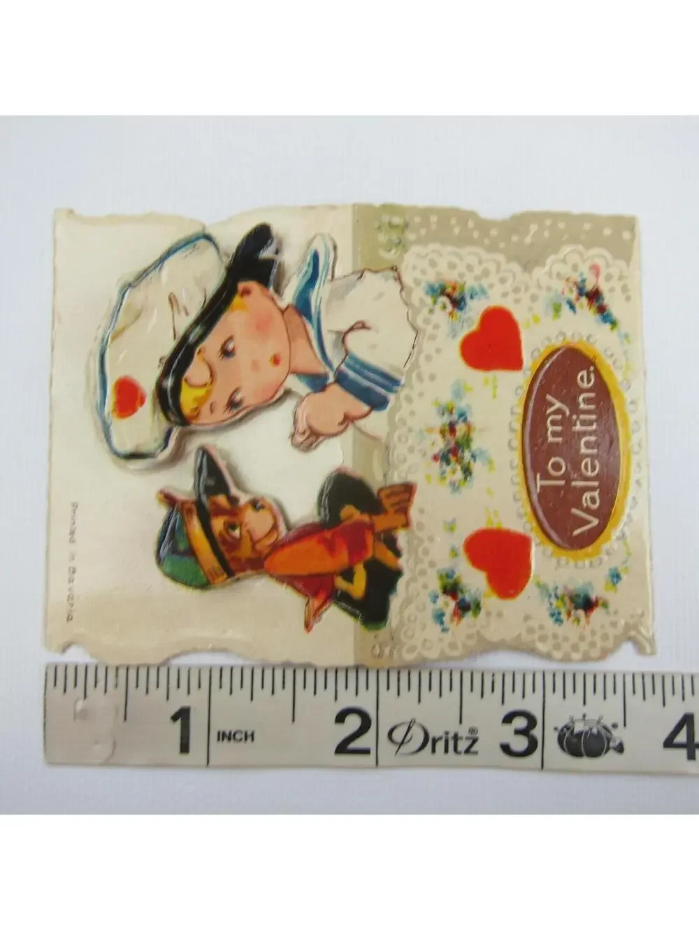 Vintage Valentine Card Cutout Stand Up Boy Sailor Cap & Dog Bavaria UNSIGNED